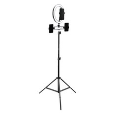 GUNU LED 개인방송 평면 링 라이트 26cm + 360도 회전 브라켓 + 휴대폰 외부클립 2p + 내부그립 + 듀얼 브라켓 + 삼각대 210cm + 파우치 세트, 1세트