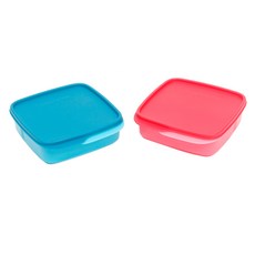 Tupperware 小2層3隔層飯盒藍+紅套組641, 混色, 1套