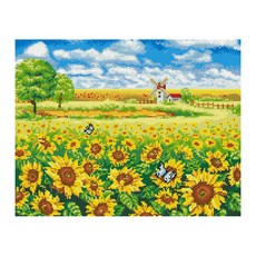 KMELLIE 3D 向日葵與風車 寶石十字繡 40 x 50 cm, 混合色
