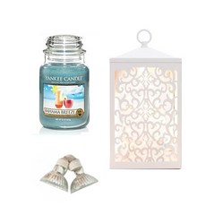 YANKEE CANDLE Rajja + 滾動蠟燭加熱器 + 燈泡 2 件套, 溫暖（白色），蠟燭（巴哈馬微風）
