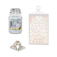 YANKEE CANDLE 造型融燭燈+香氛蠟燭 L號+燈泡 2入, 暖器（白色）、蠟燭（Arkham & Quiet Place）