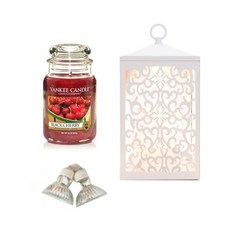 YANKEE CANDLE 融蠟燈香氛蠟燭組, 暖燈(白色)/蠟燭(黑櫻桃)