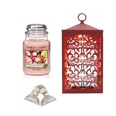 YANKEE CANDLE Rajja + 滾動蠟燭加熱器 + 燈泡 2 件套, 暖色（紅色）、蠟燭（鮮切玫瑰）