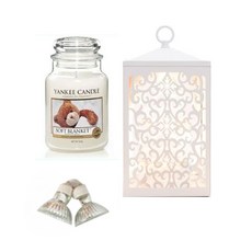 YANKEE CANDLE 造型融燭燈+香氛蠟燭 L號+燈泡 2入, 取暖器（白色）、蠟燭（軟毯）