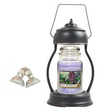 YANKEE CANDLE 造型融燭燈+香氛蠟燭 L號+燈泡 2入, 暖器（古黑），蠟燭（丁香花）