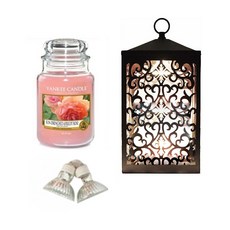 YANKEE CANDLE Rajja + 滾動蠟燭加熱器 + 燈泡 2 件套, 暖色（黑色），蠟燭（浸染杏玫瑰）