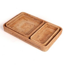 Doinet藤編方形籃 3件組, 自然棕色, 1套
