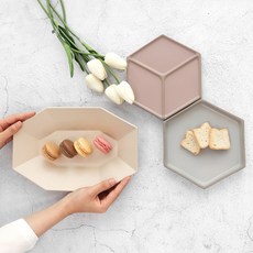 KIMSUNGHUN CERAMICS 八角沙拉球M+盒盤共享盤M 2p套組, 淺米色（八角色拉球）、淺灰色（盒盤）、獨立粉色（盒盤）, 1套
