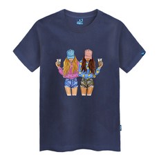 Jean Mania 帽子女孩圓形中性大碼短袖 T 卹 TS-418, 海軍藍