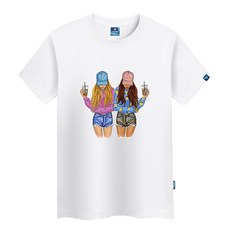 진마니아 남녀공용 모자 쓴 걸스 라운드 빅 사이즈 반팔 티셔츠 TS-418