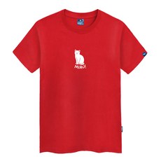 Jean Mania 白貓圓形短袖T卹 TS-086, 紅色