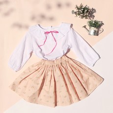 amareillael 女童領口荷葉邊緞帶主教袖襯衫