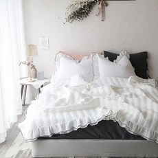 雙層荷葉滾邊造型莫代爾泡泡紗夏季薄被, 白色的