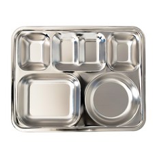 商用霧面不鏽鋼四格方形餐盤, 單一顏色, 1個