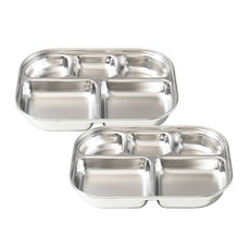 不鏽鋼霧面3格餐盤, 單色, 2入