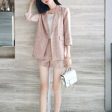 LUNAGIRL 女款格紋西裝外套+西裝短褲