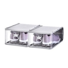 可拼搭開口透明鞋櫃灰色, 灰色, 2個