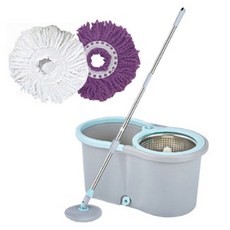 手壓旋轉濕拖把 灰色 + 超細纖維拖布 2入, 1套