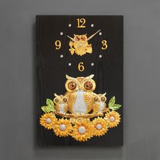 向日葵巢 三隻貓頭鷹相框靜音掛鐘 kdyg021, 混合色