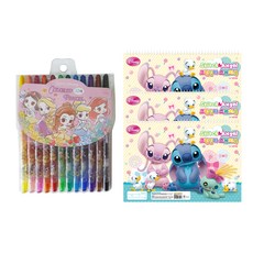 hM+ Disney女童素描日記本 3入+公主系列彩色旋轉蠟筆 12色, 混色, 1組