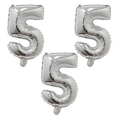 LivingDA 數字5 大型鋁箔氣球, 銀色, 3個
