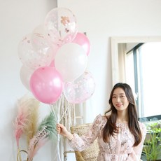 파티해 펄 혼합 모던믹스 스타 컨페티 풍선 30p + 손펌프 랜덤발송 + 컬링리본 소형 화이트 + 스펀지닷 25p 세트, 로즈골드, 1세트