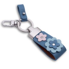 mOUETTE 牛皮花朵汽車鑰匙圈 藍色, 1個