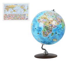 맵소프트 엘레강스 원목 지구본 30cm + 세계지도 세트, 블루