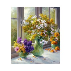 KM ELLIE 3D拼豆DIY材料包+邊框+圓形鑽石 40*50cm 野花款, 混色, 1套