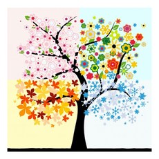 KM ELLIE 3D拼豆DIY材料包+邊框+圓形鑽石 40*50cm 四季樹款, 混色