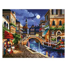 KM ELLIE 3D拼豆DIY材料包+邊框+圓形鑽石 50*40cm 威尼斯夜景款, 混色, 1套