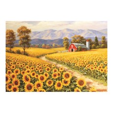 KM ELLIE 3D拼豆DIY材料包+邊框+圓形鑽石 50*40cm 向日葵款, 混色, 1套