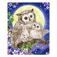 KMELLIE 貓頭鷹的母愛 鑽石畫 DIY 套組 畫框式 圓鑽 40 x 50 cm, 混合顏色, 1套