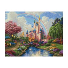 KM ELLIE 3D拼豆DIY材料包+邊框+圓形鑽石 50*40cm 城堡款, 混色, 1套