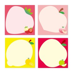 正方形水果便條紙4款組, 草莓 + 檸檬 + 水蜜桃 + 蘋果, 1套