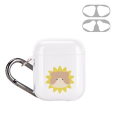 GOOSPERY 粉彩設計 AirPods 1/2代 透明果凍保護殼 + 鑰匙圈 + 防鐵粉貼紙, 單一商品, 保護殼(向日葵倉鼠), 鑰匙圈, 貼紙(單一商品)