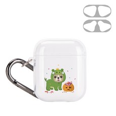 구스페리 강아지인스타 디자인 에어팟 1/2세대 투명 젤리 케이스 + 키링 + 철가루 방지 스티커, 케이스(할로윈돼지), 키링, 스티커(단일상품), 1개