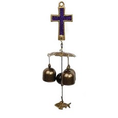 E& New 十字架黃銅手工門鈴, 紫色