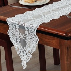 Kate Garden 法式刺繡蕾絲桌旗, 白色, L(210 x 31 cm)