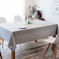 GURMING 北歐風格圖案餐桌桌布, 方形格紋灰, 140 x 200cm