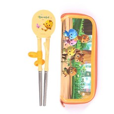 아이조움 엄마까투리 스텐 교정젓가락 + PVC 멀티 수저케이스 세트, 혼합색상, 1세트