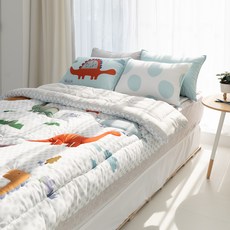 MYHOUSE 防蟎恐龍造型兒童薄被+枕套+枕芯+薄墊+床包寢具組, 迪諾