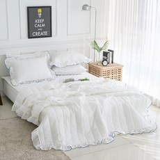 荷葉邊絎縫泡泡紗夏季薄被枕套組