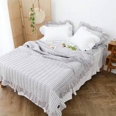 格紋荷葉邊人造絲涼被, 灰色