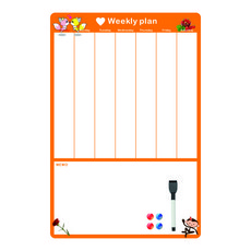 금강칠판 토돌이 다용도 자석 주간 스케쥴 보드 세로형 오렌지 + 지우개 달린 자석 보드펜 검정 + 원형 자석 2종 x 2p 세트