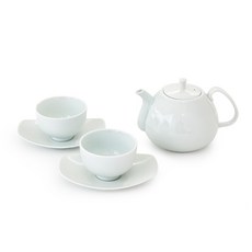 KwangJuYo Su Line白瓷茶具組, 1套, 水壺 + 茶杯 2p + 茶杯 2p