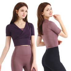 녹족 여성용 요가 크롭티 헤이즈 + 플레인 세트