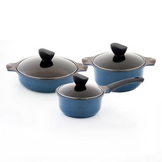 CHEFWAY Veloute電磁爐適用陶瓷不沾鍋具 3入組, 單柄鍋18cm+雙耳鍋20cm+火鍋湯鍋24cm, 混色