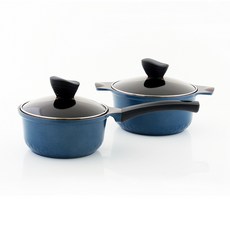 CHEFWAY Veloute電磁爐適用陶瓷不沾鍋具 2入組 A款, 單柄鍋18cm+雙耳湯鍋20cm, 混色