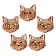 時尚亮點迷你刺繡貼布 貓咪, 棕色, 5個